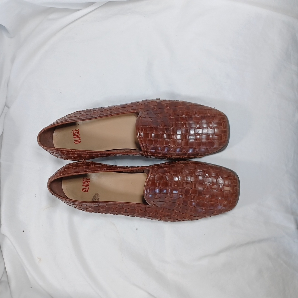 Brown Basket Weave Leather Slip-ons